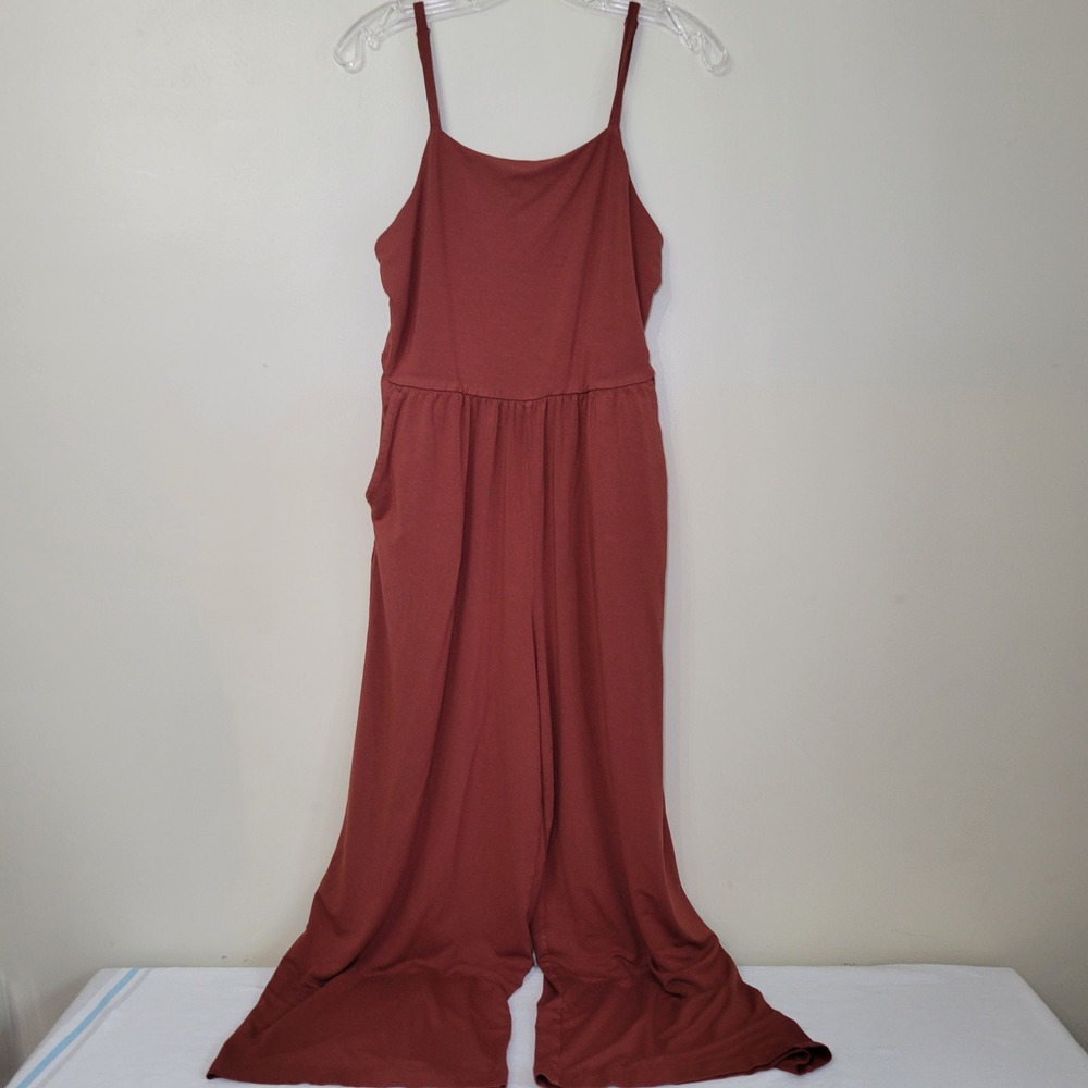 Rust Orange‎ Wide Leg Sleeveless Jumpsuit with Pockets Adjustable Straps